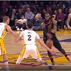 Lebron makes the pass straight into Lonzo's leg