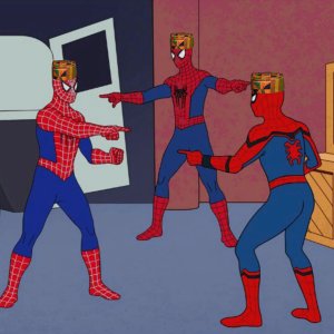 Hotep Spiderman Pointing At Each Other